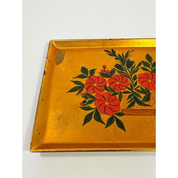 Floral Trinket Tray DIsh Catch All Japanese Laquerware Gold Leaf Hand Painted - Picture 6 of 16